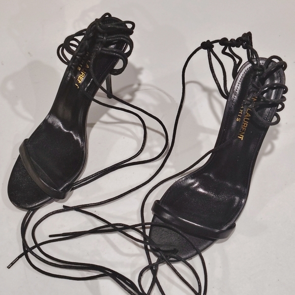 Saint Laurent Leather Lexi Lace-Up Sandals With Stiletto Heels Size 39 - Picture 13 of 14